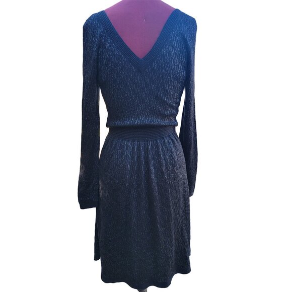 Sandro Ritournelle Dress Black Knit Back V Long Sleeve Mini Medium Size 3 - Picture 4 of 8